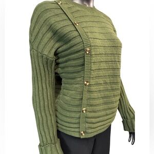 PrettyLittleThing Olive Sweater with Gold Buttons